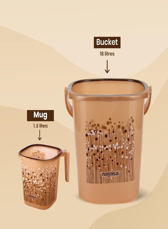 Nayasa Square Ring Funk Plastic Bucket Set for Bathroom | Bucket and Mug (18 Liters & 1.5 Liters) | Bathroom Set of 2 | Bathroom Accessories Set | Bathroom Bucket Set | Brown - Image 2